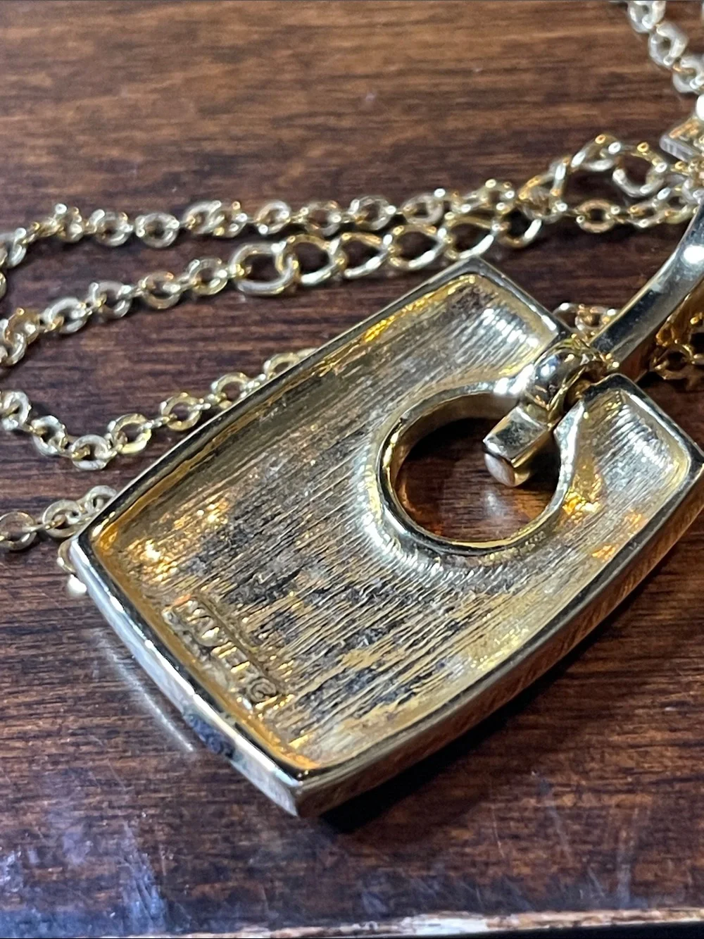Napier Cream Enamel Long Square Gold Tone Pendant Necklace